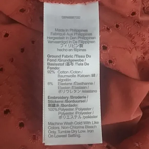 Madewell Women's Per Se Eyelet Top Cotton Rust Color Cap Sleeves Elastic… - Picture 9 of 13